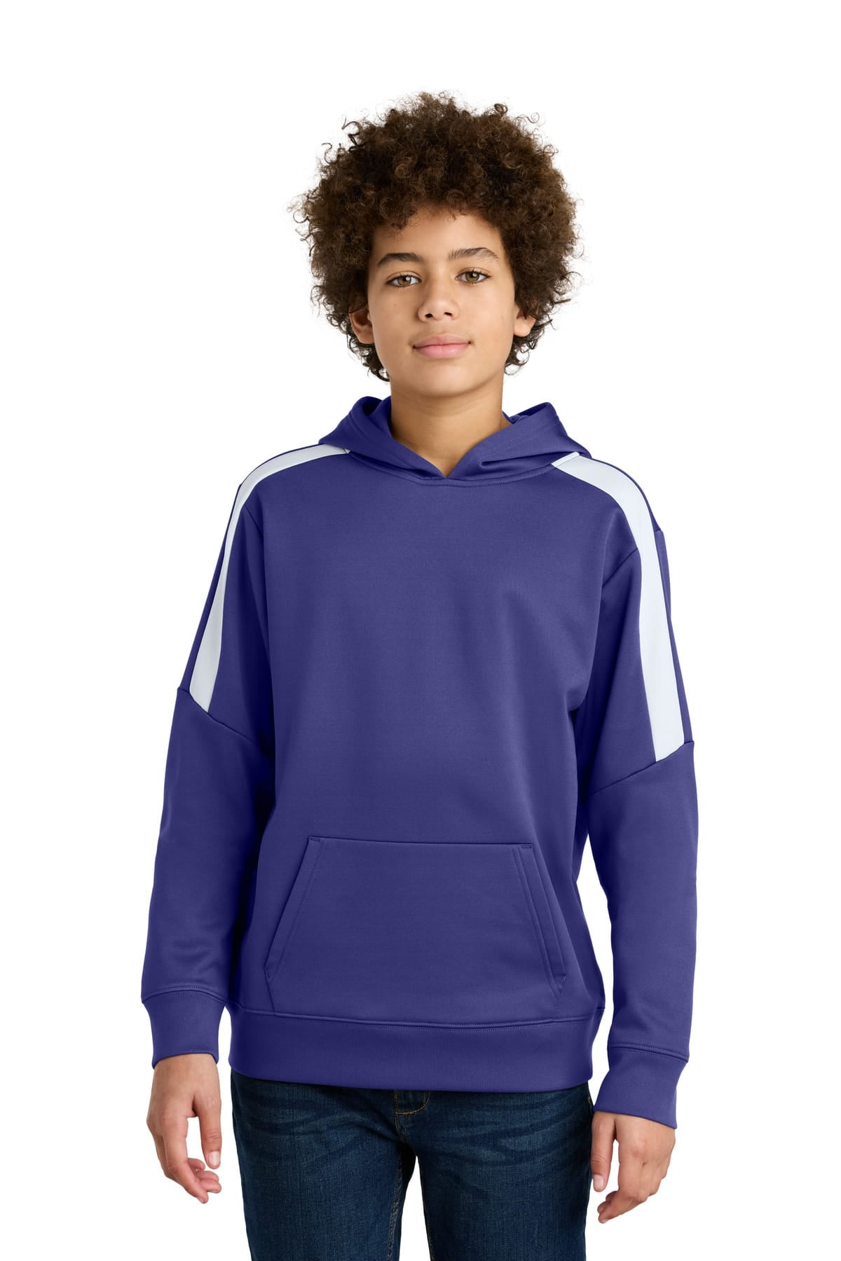 Sport-Tek YST255 Youth Sport-Wick Fleece Pullover Hoodie in Purple/ White