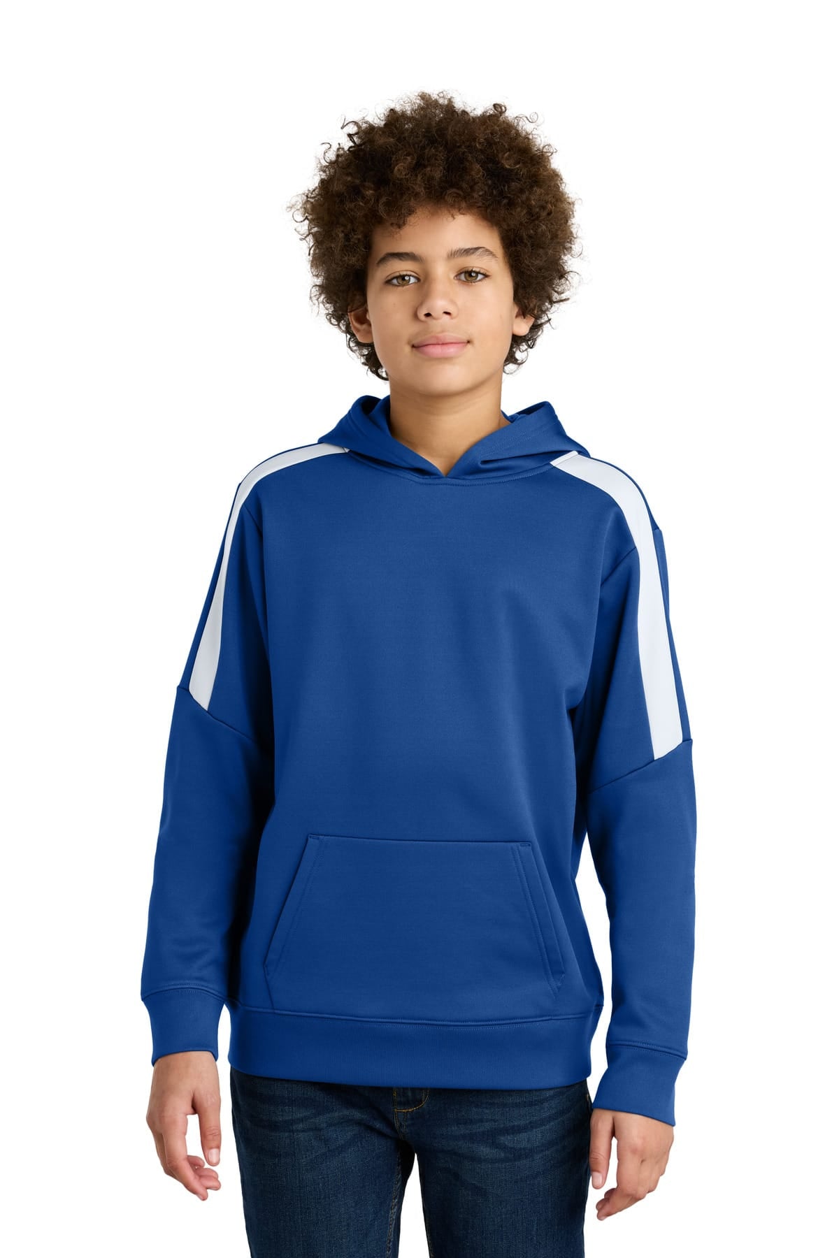 Sport-Tek YST255 Youth Sport-Wick Fleece Pullover Hoodie in True Royal/ White