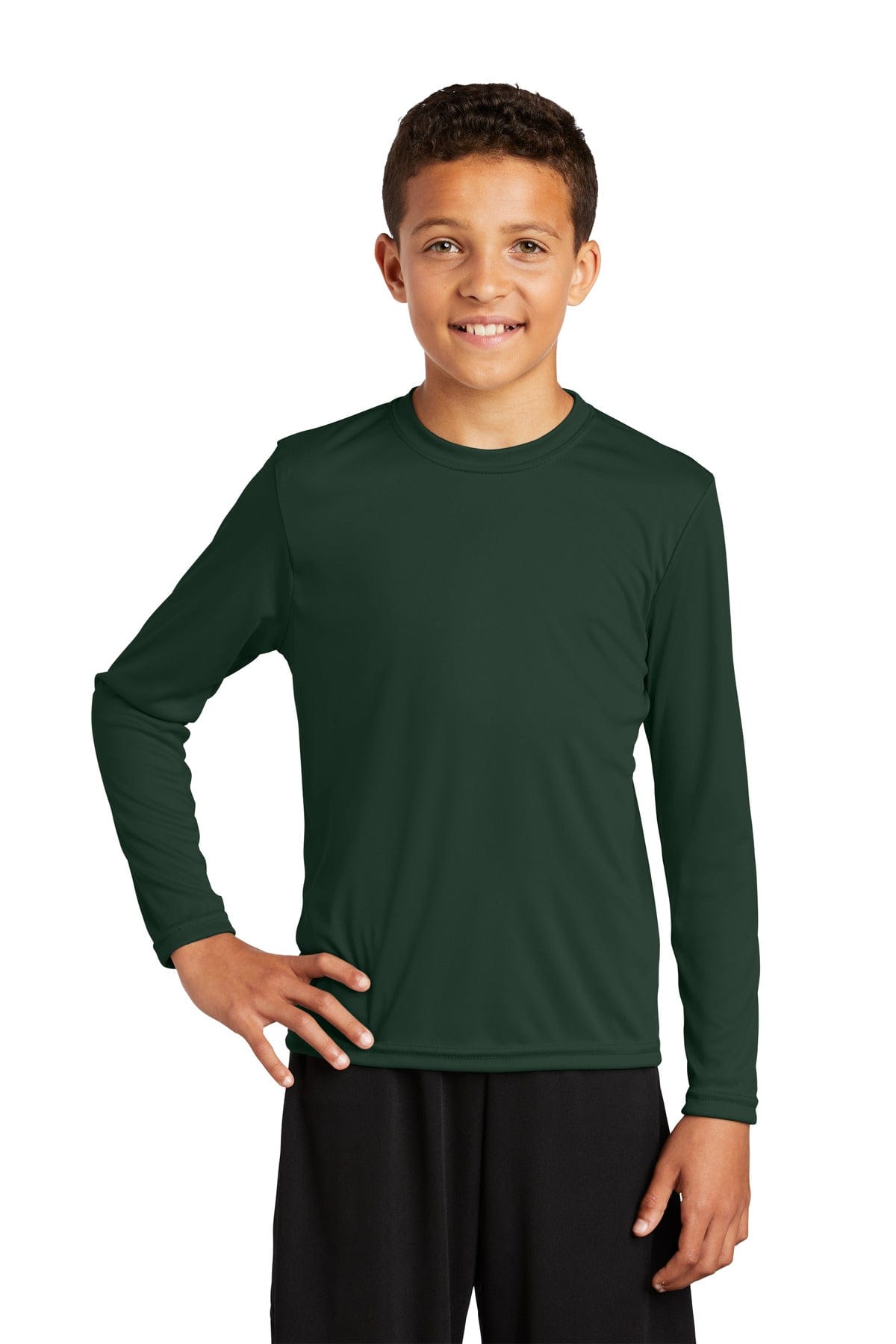 Sport-Tek YST350LS Youth Long Sleeve PosiCharge Competitor Tee in Forest Green
