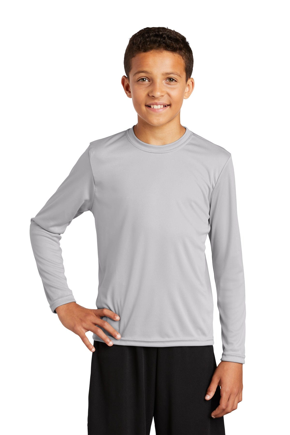 Sport-Tek YST350LS Youth Long Sleeve PosiCharge Competitor Tee in Silver