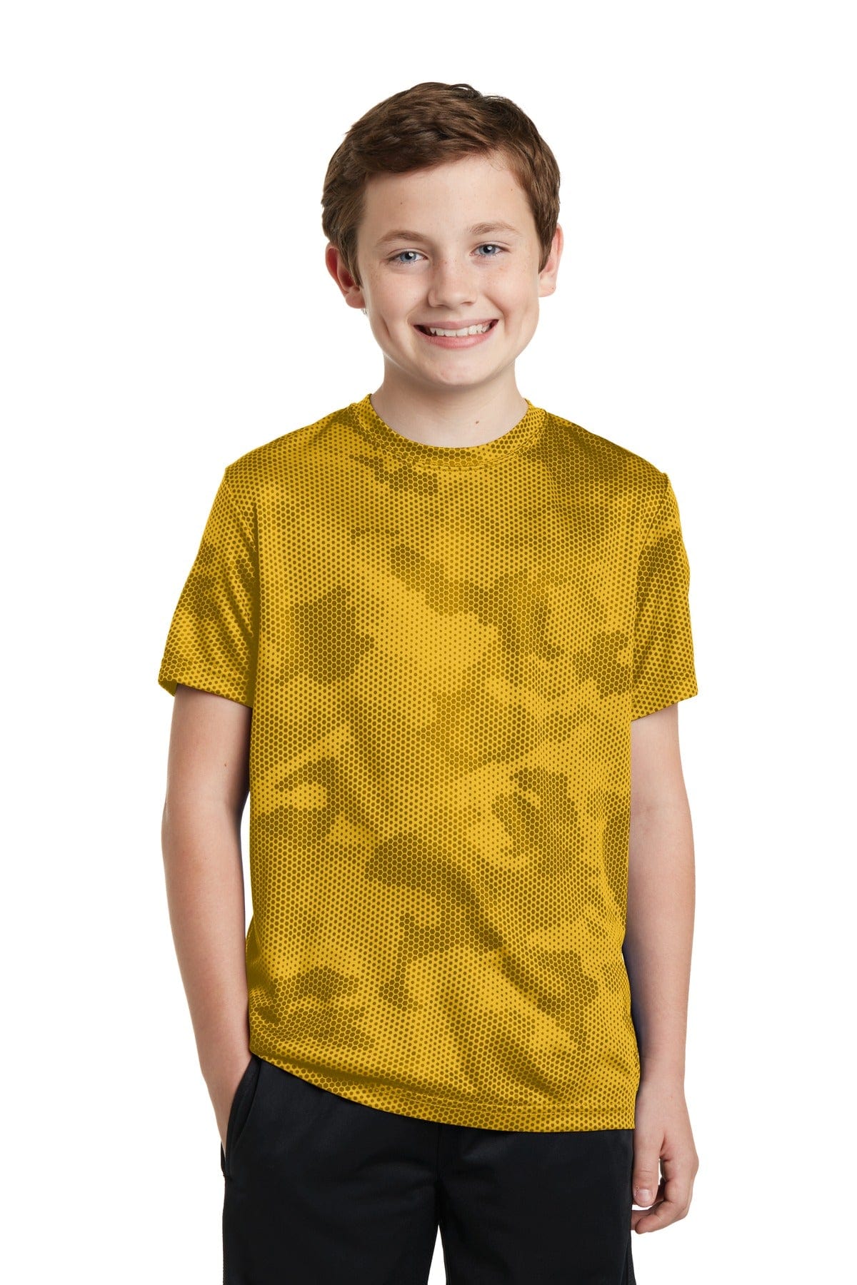 Sport-Tek YST370 Youth CamoHex Tee in Gold
