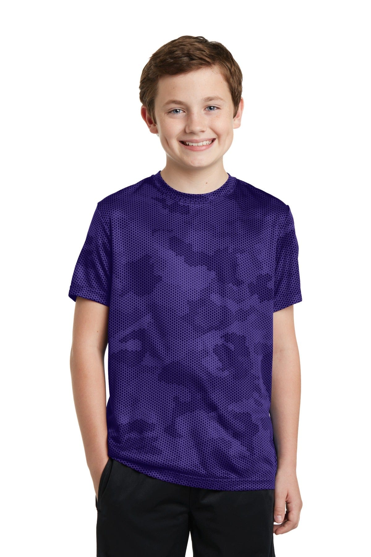 Sport-Tek YST370 Youth CamoHex Tee in Purple
