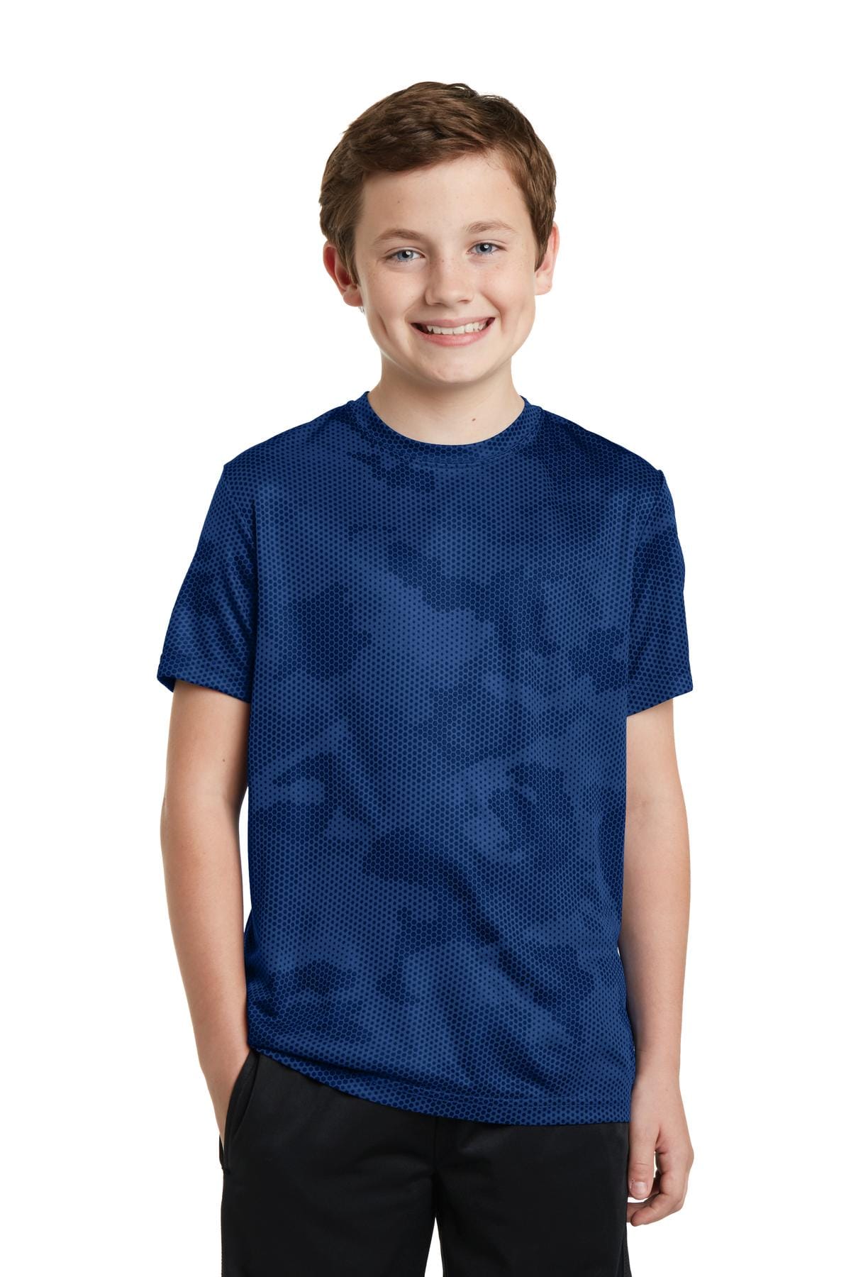 Sport-Tek YST370 Youth CamoHex Tee in True Royal