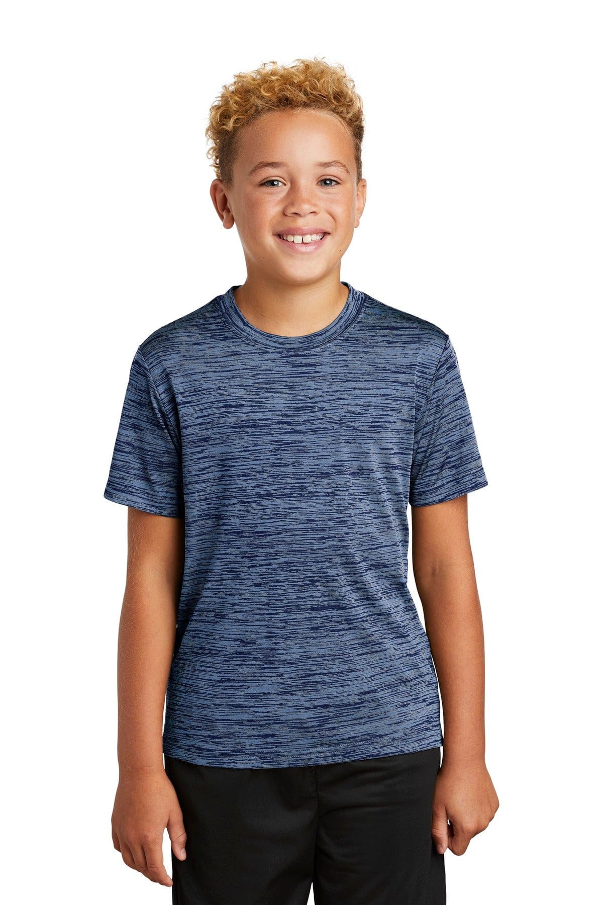 Sport-Tek YST390 Youth PosiCharge Electric Heather Tee in Carolina Blue-True Navy Electric