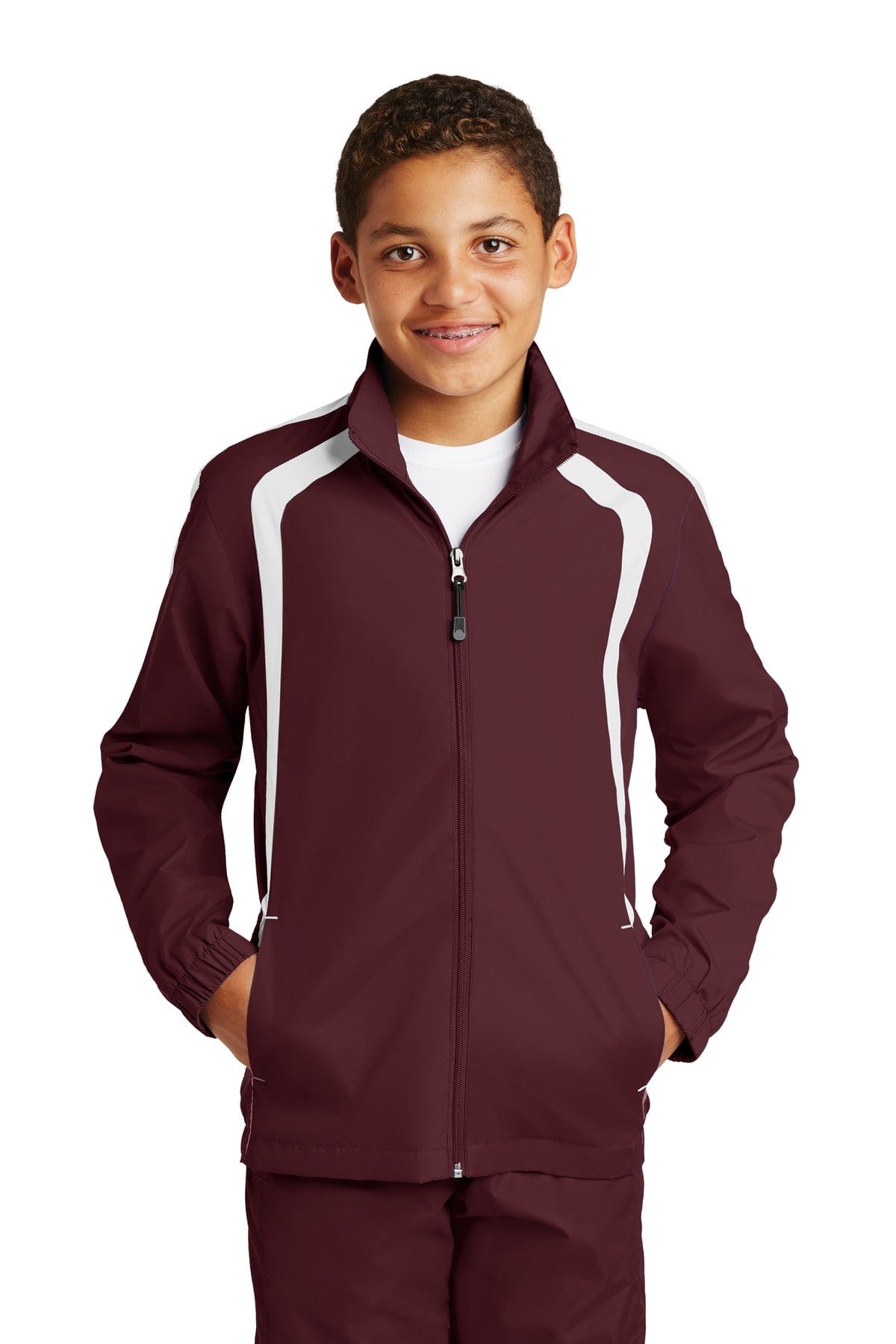 Sport-Tek YST60 Youth Colorblock Raglan Jacket in Maroon/ White