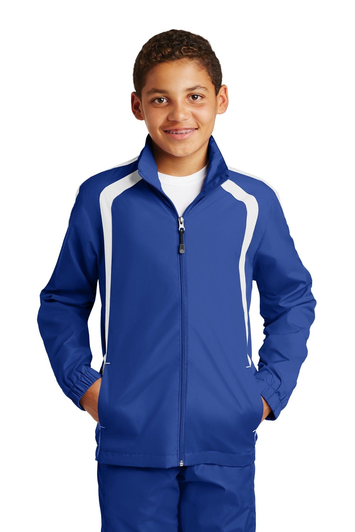 Sport-Tek YST60 Youth Colorblock Raglan Jacket in True Royal/ White