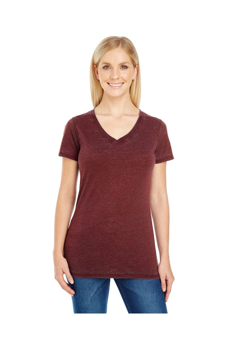 Threadfast Apparel 215B: Ladies' Cross Dye Short-Sleeve V-Neck T-Shirt in Black Cherry
