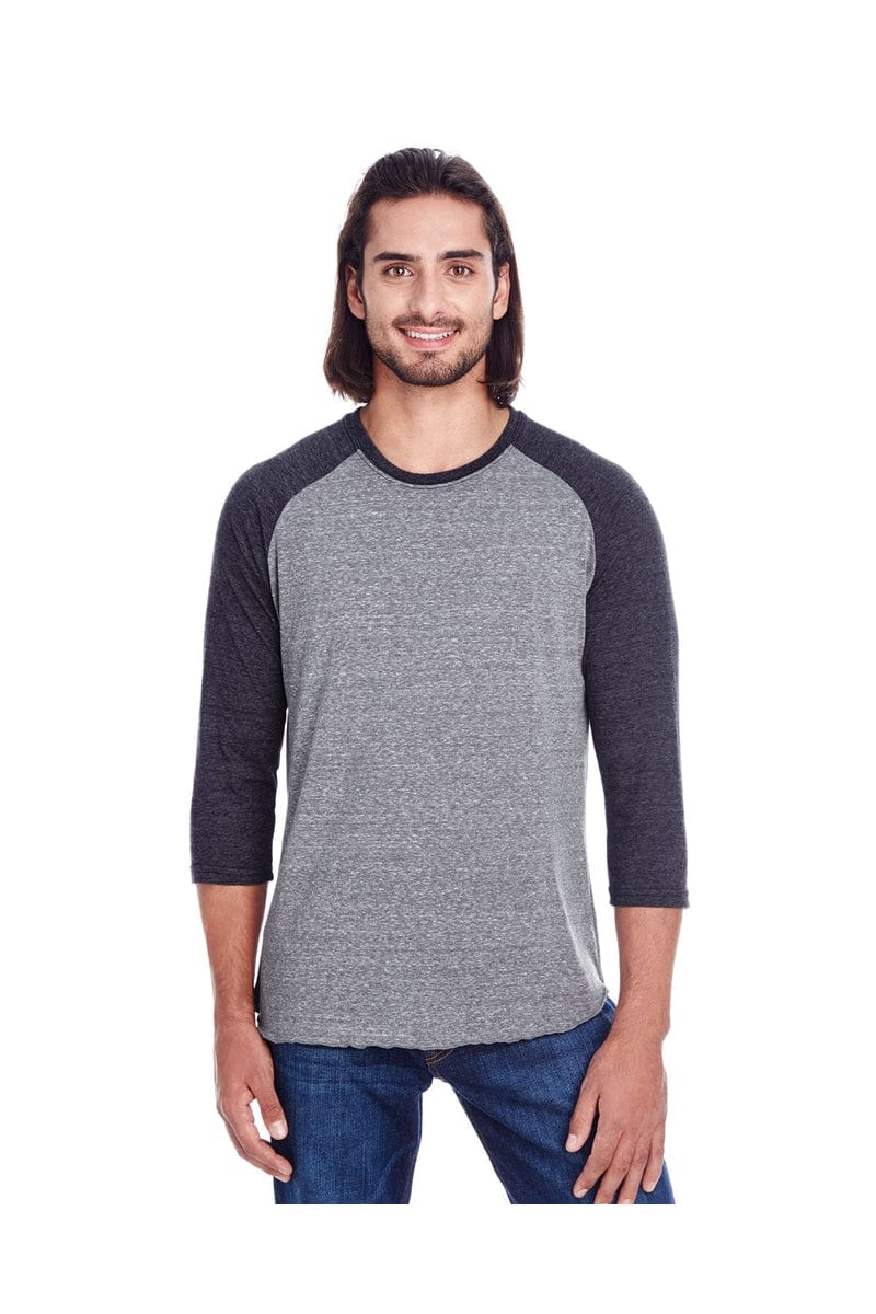 Threadfast Apparel 302G: Unisex Triblend 3/4-Sleeve Raglan in Grey/ Black Trib
