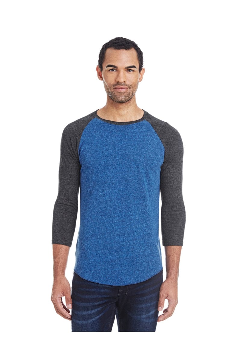Threadfast Apparel 302G: Unisex Triblend 3/4-Sleeve Raglan in Ryl Blk/ Blk Trb