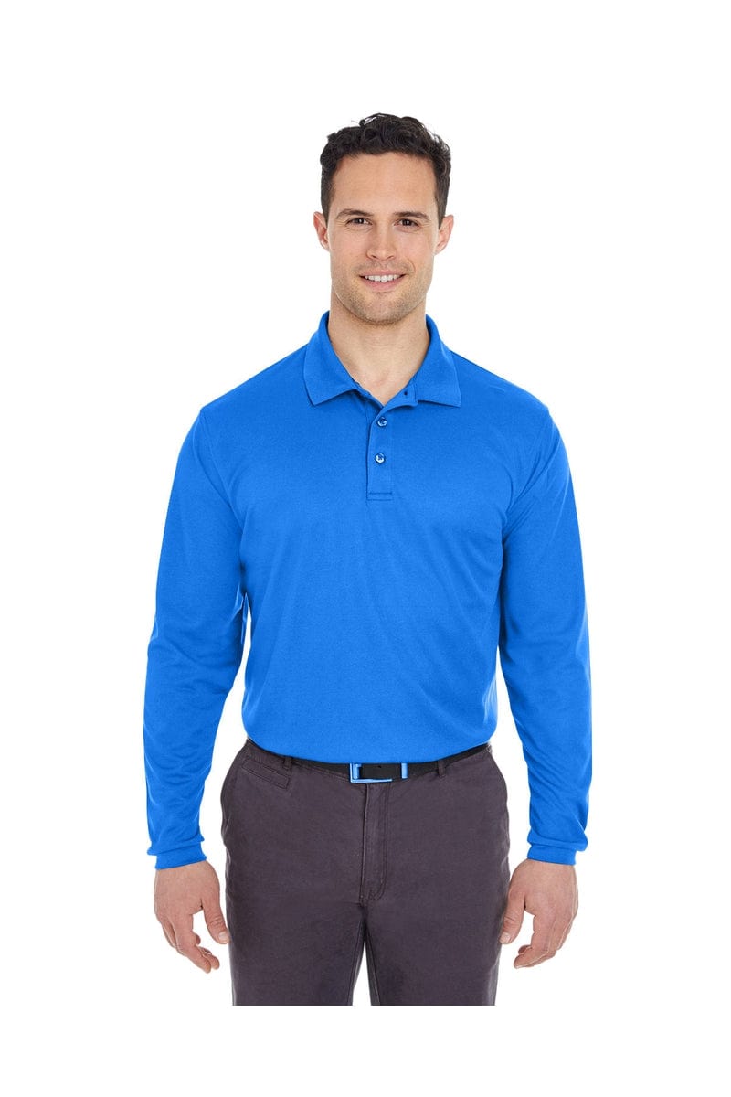 UltraClub 8210LS Adult Cool & Dry Long-Sleeve Mesh Pique Polo in Royal