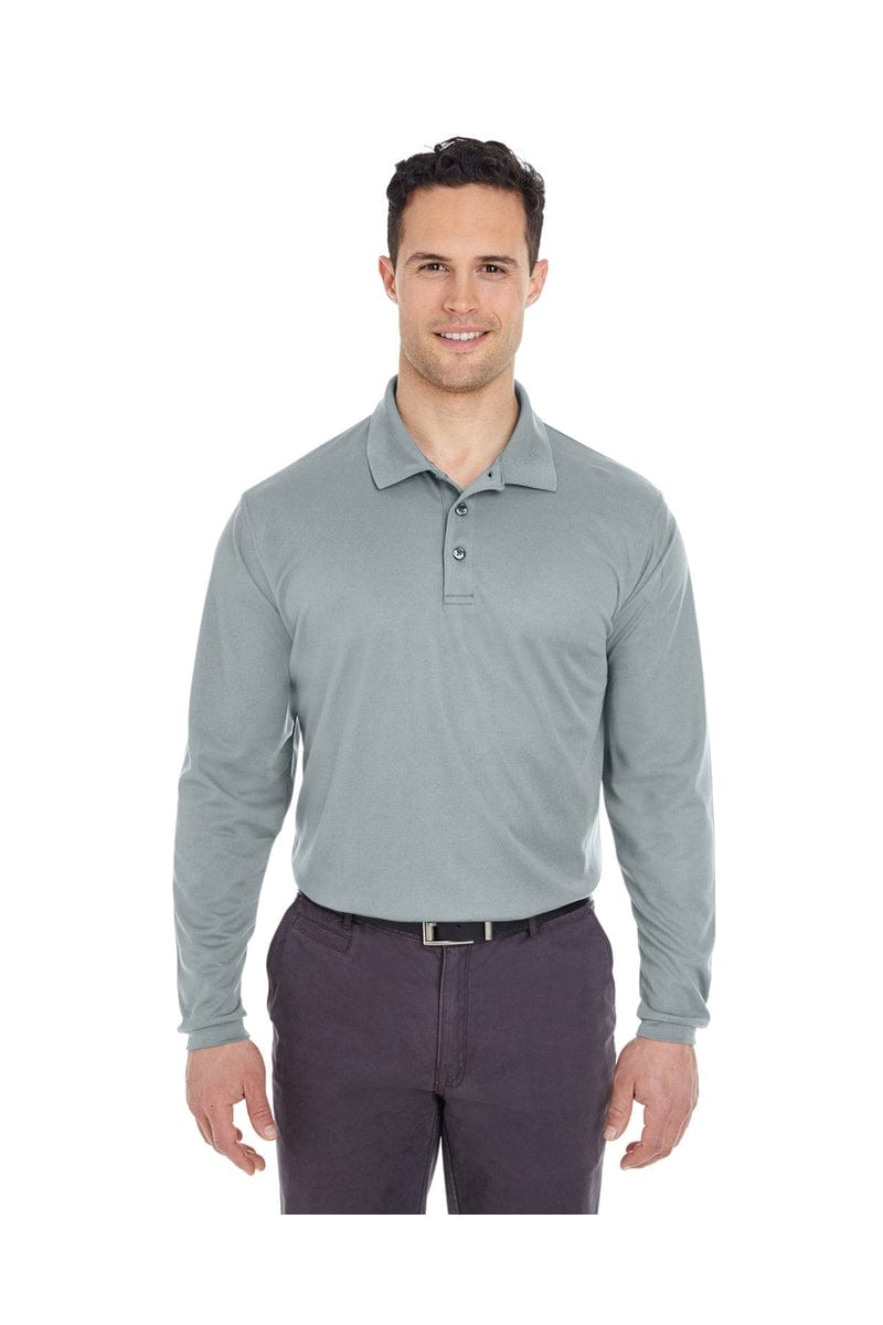 UltraClub 8210LS Adult Cool & Dry Long-Sleeve Mesh Pique Polo in Silver