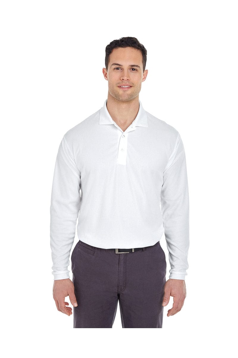 UltraClub 8210LS Adult Cool & Dry Long-Sleeve Mesh Pique Polo in White