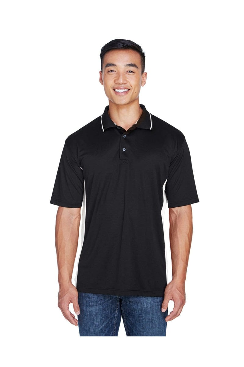 UltraClub 8406 Men's Cool & Dry Sport Two-Tone Polo in Black/ Stone