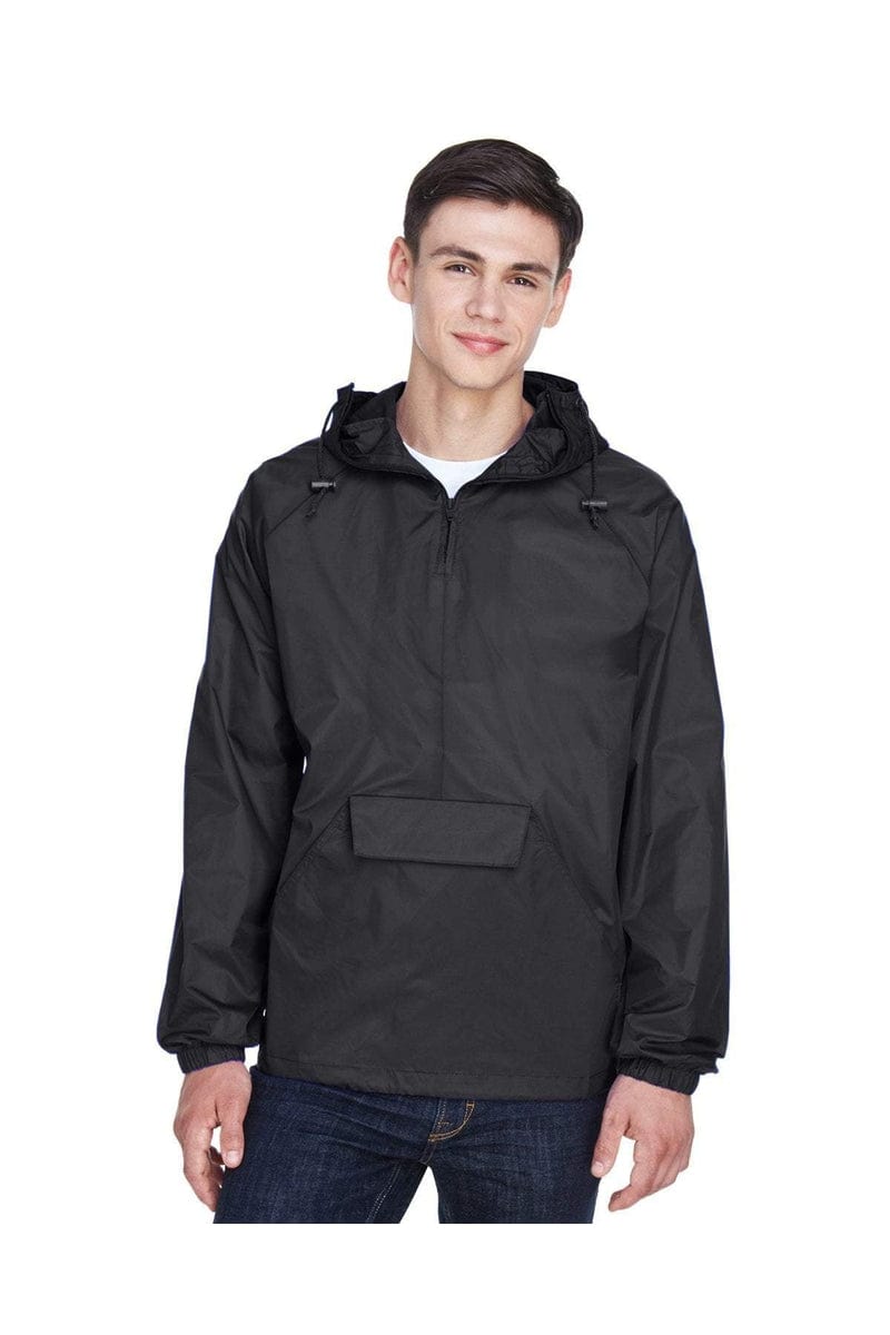 UltraClub 8925: Adult Quarter-Zip Hooded Pullover Pack-Away Jacket