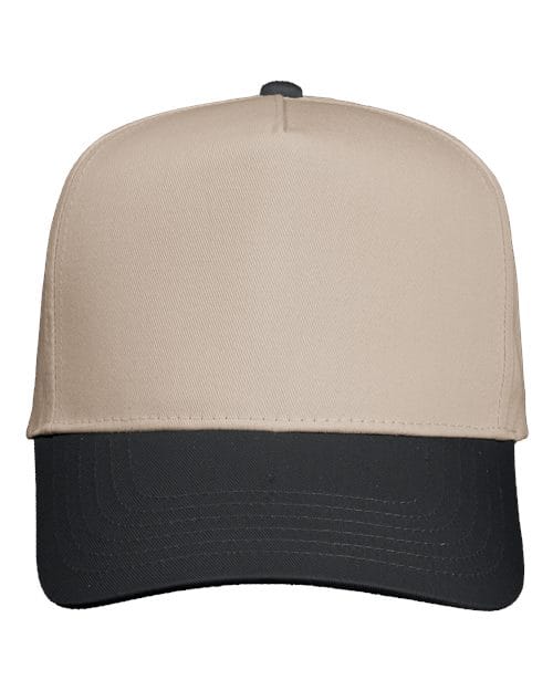 Valucap 8869 Five-Panel Twill Cap in Khaki/ Black