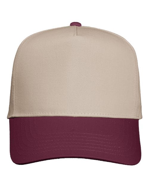 Valucap 8869 Five-Panel Twill Cap in Khaki/ Maroon