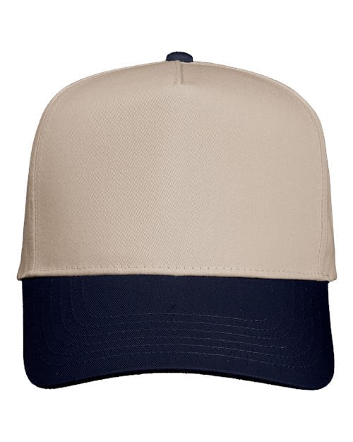 Valucap 8869 Five-Panel Twill Cap in Khaki/ Navy