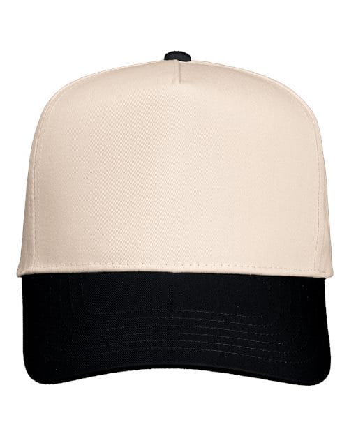 Valucap 8869 Five-Panel Twill Cap in Natural/ Black