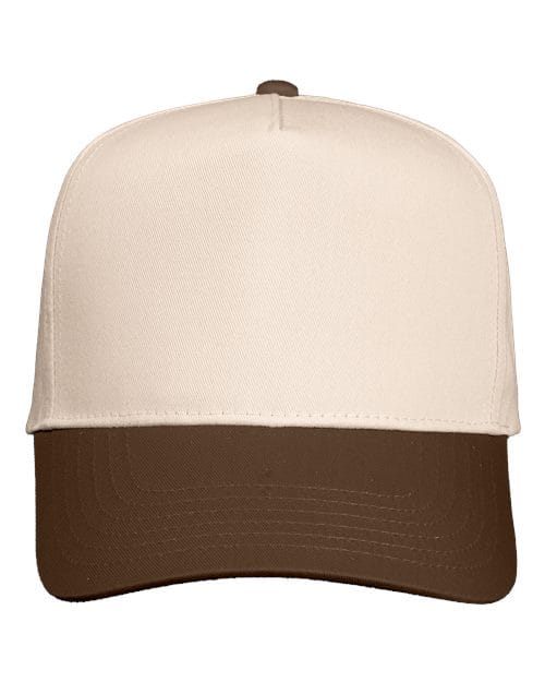 Valucap 8869 Five-Panel Twill Cap in Natural/ Brown