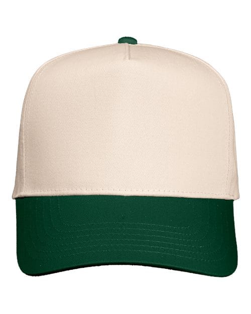 Valucap 8869 Five-Panel Twill Cap in Natural/ Forest Green