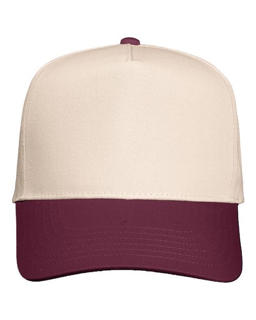 Valucap 8869 Five-Panel Twill Cap in Natural/ Maroon
