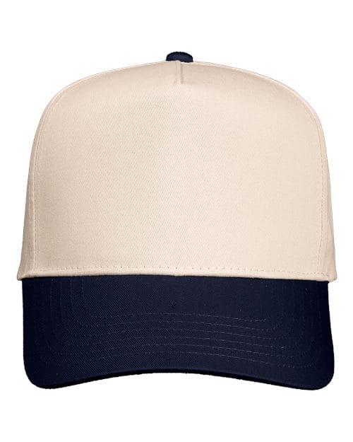 Valucap 8869 Five-Panel Twill Cap in Natural/ Navy
