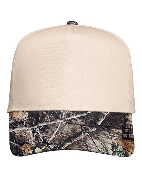 Valucap 8869 Five-Panel Twill Cap in Natural/ Realtree All Purpose