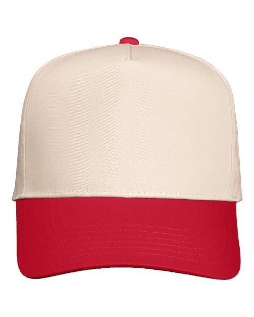 Valucap 8869 Five-Panel Twill Cap in Natural/ Red
