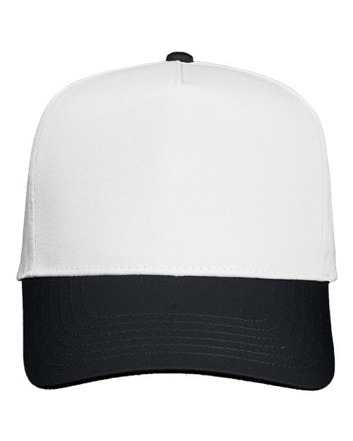 Valucap 8869 Five-Panel Twill Cap in White/ Black