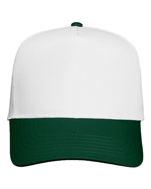 Valucap 8869 Five-Panel Twill Cap in White/ Forest