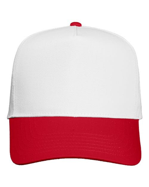 Valucap 8869 Five-Panel Twill Cap in White/ Red