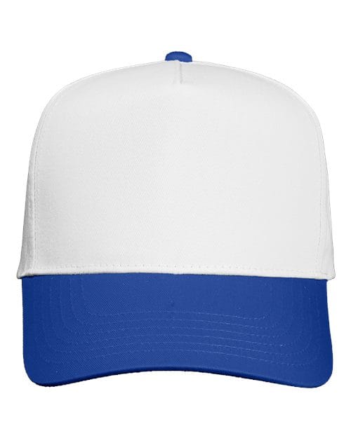 Valucap 8869 Five-Panel Twill Cap in White/ Royal