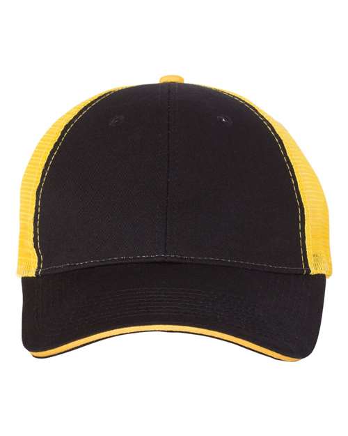 Valucap S102 Sandwich Trucker Cap in Black/ Gold