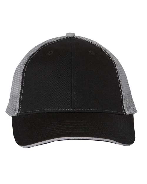 Valucap S102 Sandwich Trucker Cap in Black/ Grey