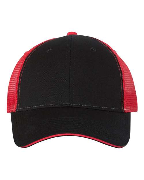 Valucap S102 Sandwich Trucker Cap in Black/ Red