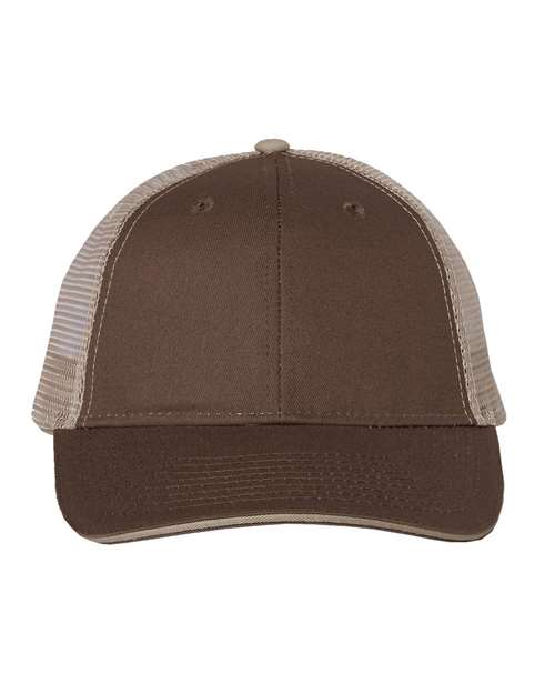 Valucap S102 Sandwich Trucker Cap in Brown/ Khaki