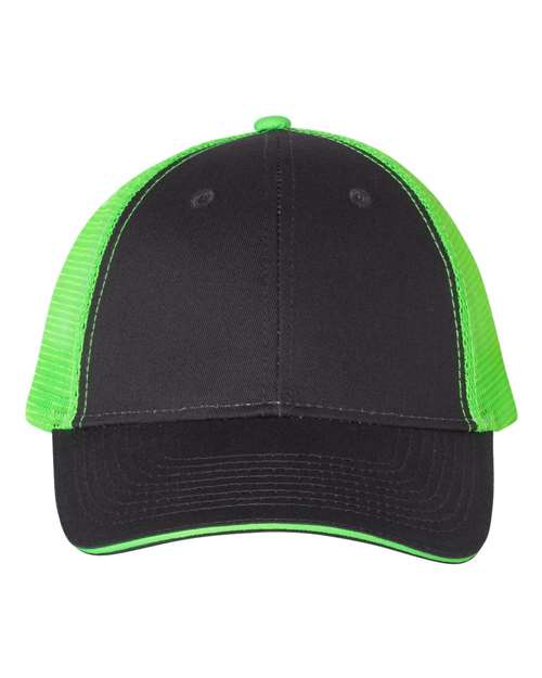 Valucap S102 Sandwich Trucker Cap in Charcoal/ Neon Green