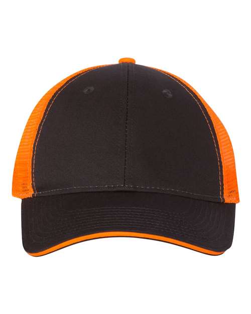 Valucap S102 Sandwich Trucker Cap in Charcoal/ Neon Orange