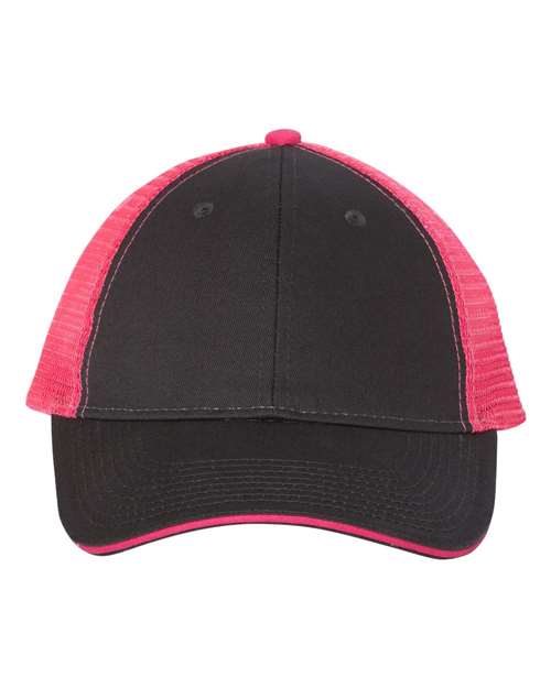 Valucap S102 Sandwich Trucker Cap in Charcoal/ Neon Pink
