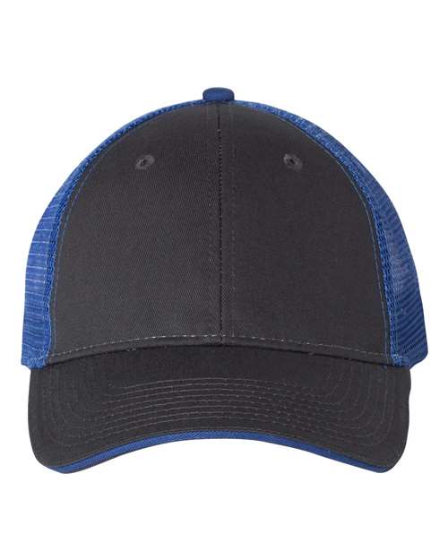 Valucap S102 Sandwich Trucker Cap in Charcoal/ Royal