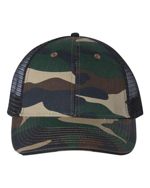 Valucap S102 Sandwich Trucker Cap in Green Camo/ Black