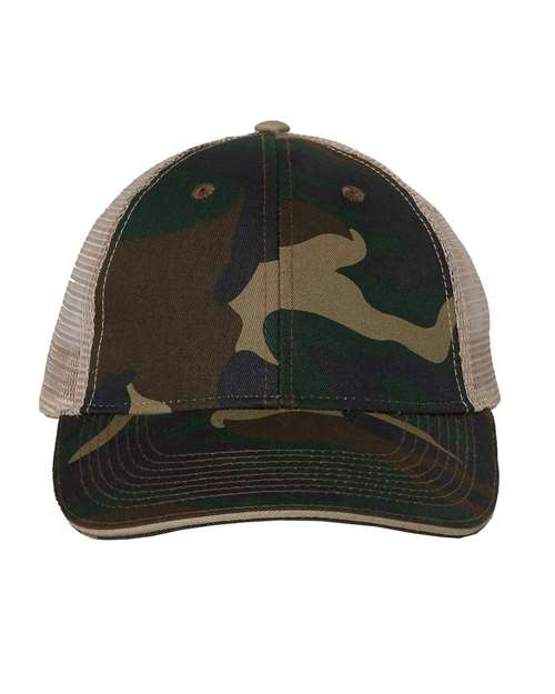Valucap S102 Sandwich Trucker Cap in Green Camo/ Tan