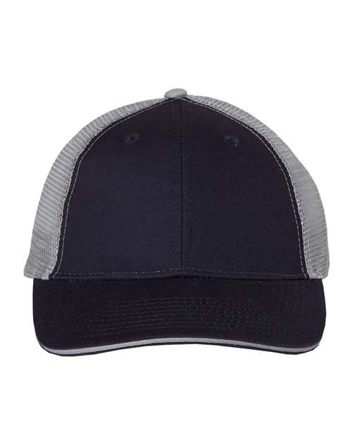 Valucap S102 Sandwich Trucker Cap in Navy/ Grey