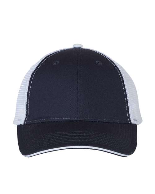 Valucap S102 Sandwich Trucker Cap in Navy/ White