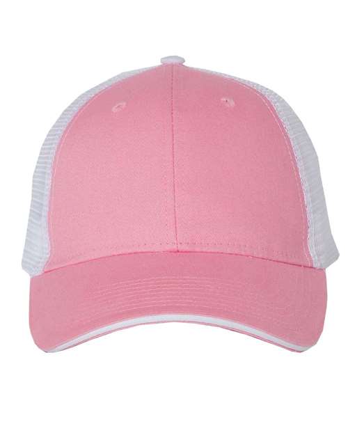 Valucap S102 Sandwich Trucker Cap in Pink/ White
