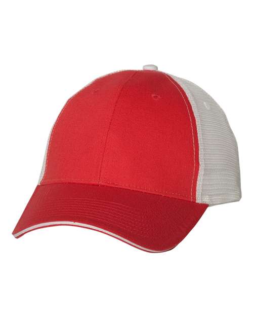 Valucap S102 Sandwich Trucker Cap in Red/ White