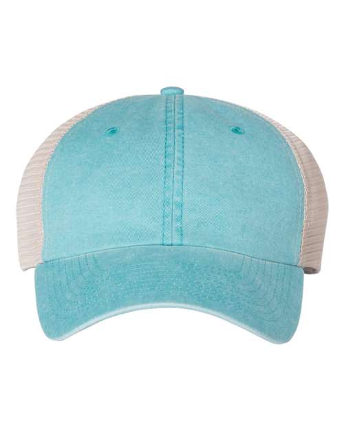 Valucap SP510 Pigment-Dyed Trucker Cap in Aqua/ Stone