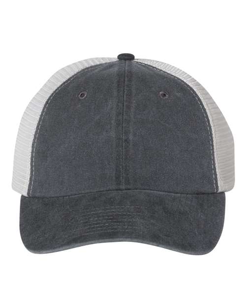 Valucap SP510 Pigment-Dyed Trucker Cap in Black/ Stone
