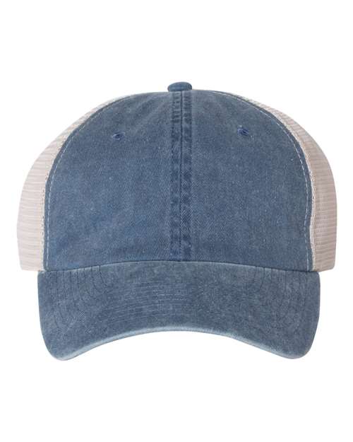 Valucap SP510 Pigment-Dyed Trucker Cap in Navy/ Stone