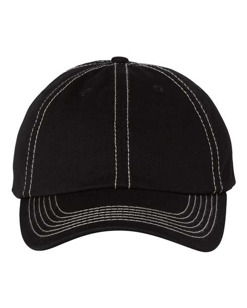 Valucap VC300A Bio-Washed Classic Dad Hat in Black/ Stone Stitch